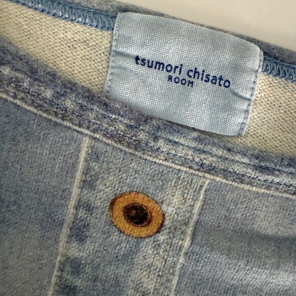 Large Tsumori Chisato Room Issey Miyake Denim Print Knit Dress Cat Paws - Picture 2 of 9